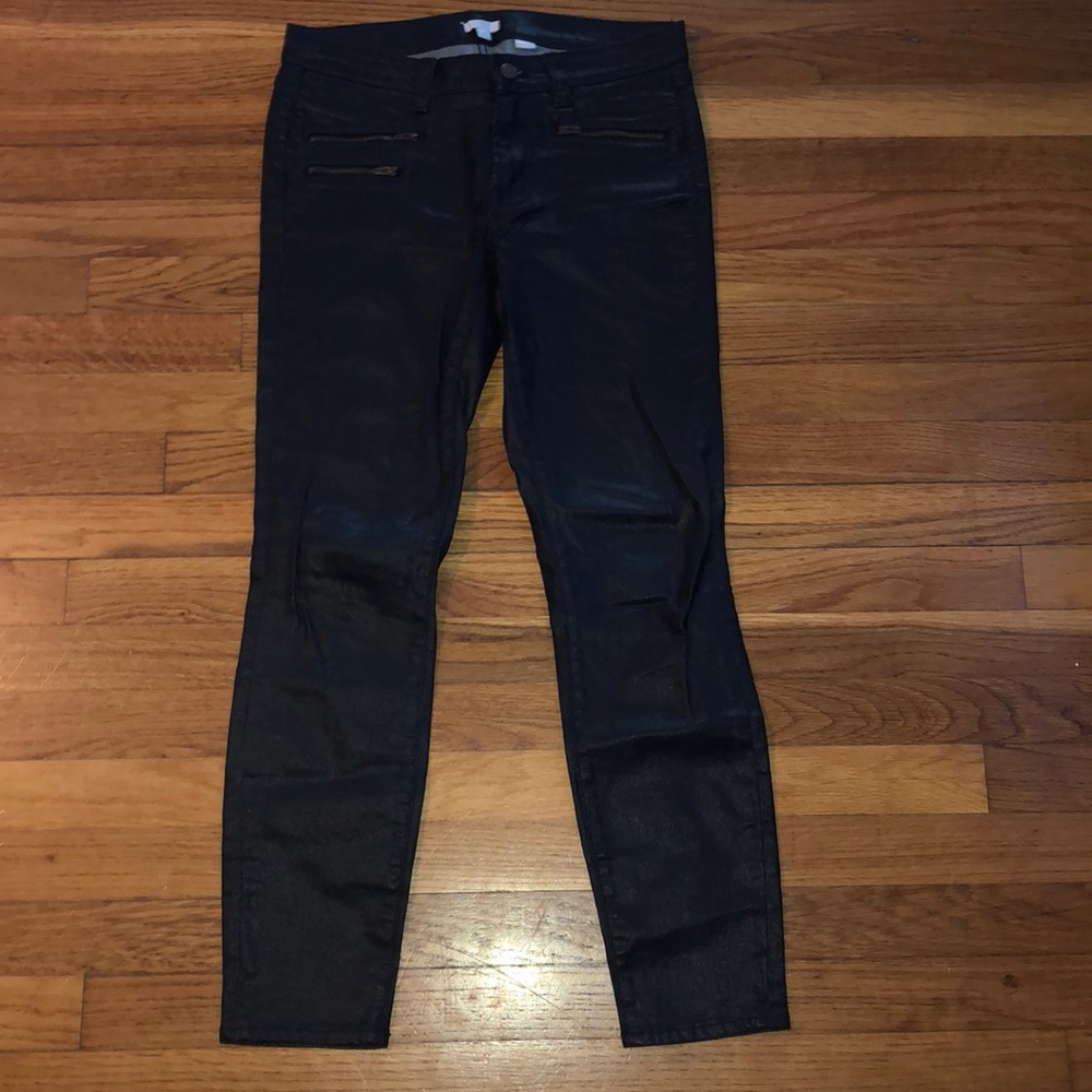 Coated jcrew black moto jeans